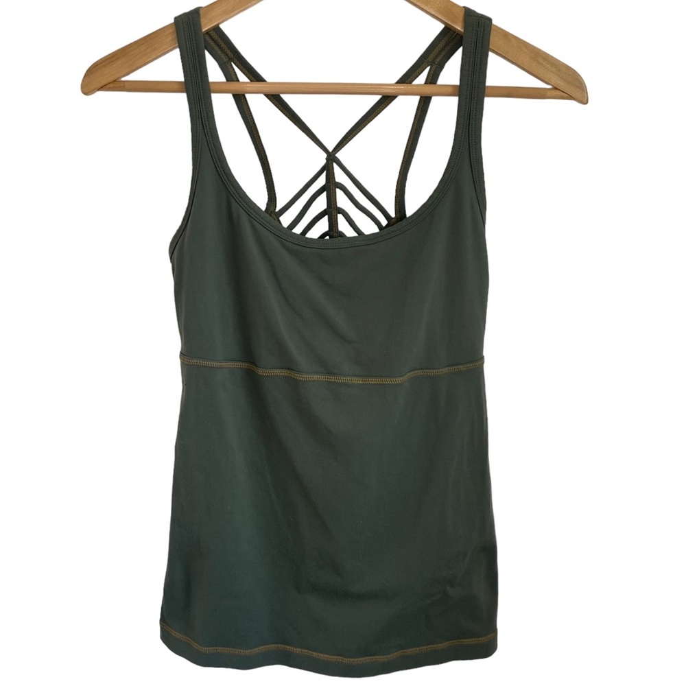 PrAna Women's Naturale Tank Top in Forest Green Size Medium Strappy Detail - Picture 3 of 8